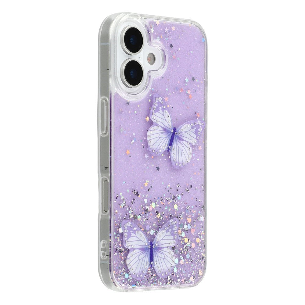 EIDERWOOD iPhone 17 Fleksibelt Plast Deksel med Sommerfugler - Gjennomsiktig / Lilla