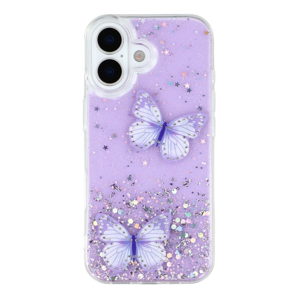 EIDERWOOD iPhone 17 Fleksibelt Plast Deksel med Sommerfugler - Gjennomsiktig / Lilla