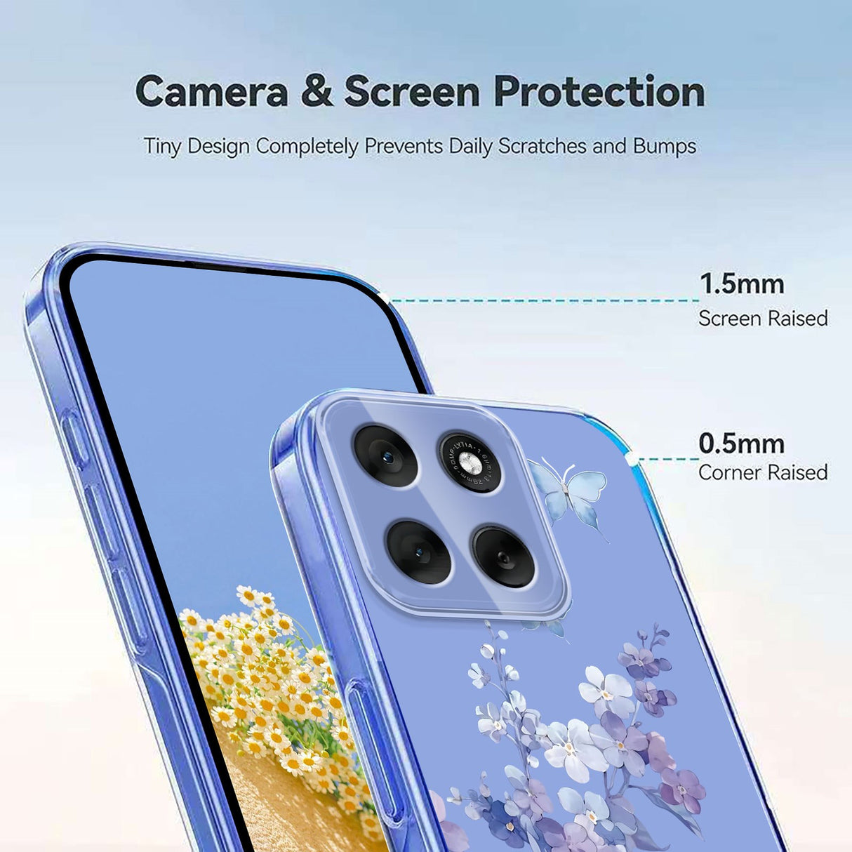 EIDERWOOD Motorola Moto G56 Fleksibelt Plast Deksel med Blomstermotiv - Gjennomsiktig / Fioler