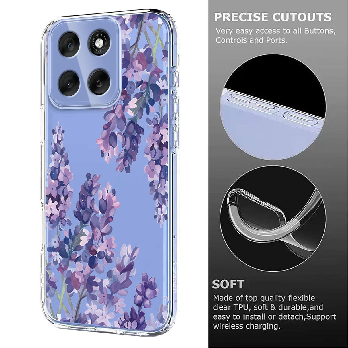 EIDERWOOD Motorola Moto G56 Fleksibelt Plast Deksel med Blomstermotiv - Gjennomsiktig / Blåregn