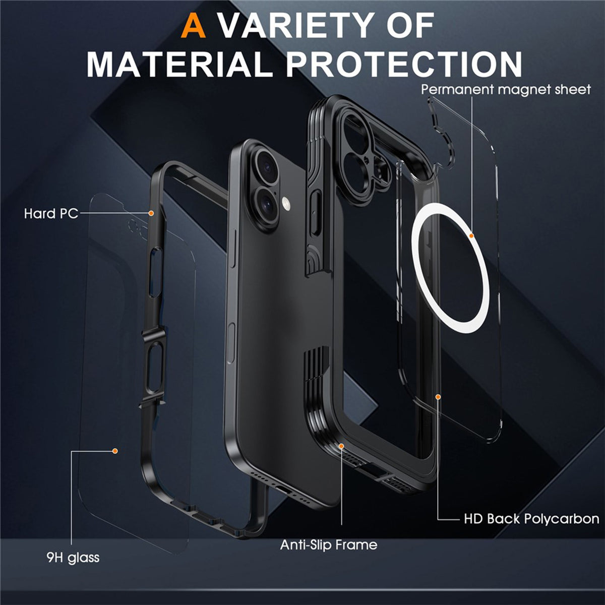 iPhone 17 Hybrid Plast Deksel m. Innebygd Skjermbeskyttelse - MagSafe Kompatibel - Gjennomsiktig / Svart