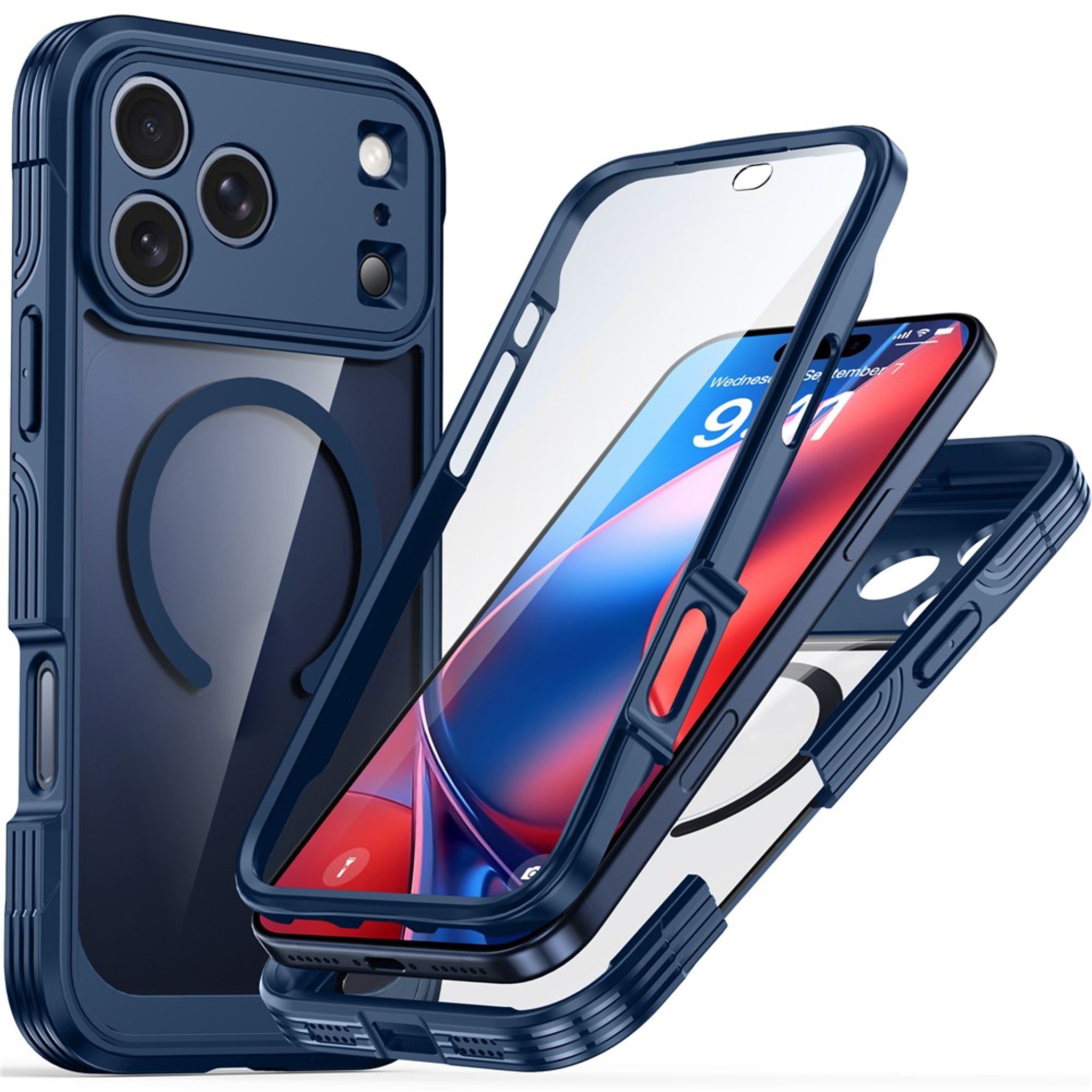 iPhone 18 Pro / 17 Pro Hybrid Plast Deksel m. Innebygd Skjermbeskyttelse - MagSafe Kompatibel - Gjennomsiktig / Blå
