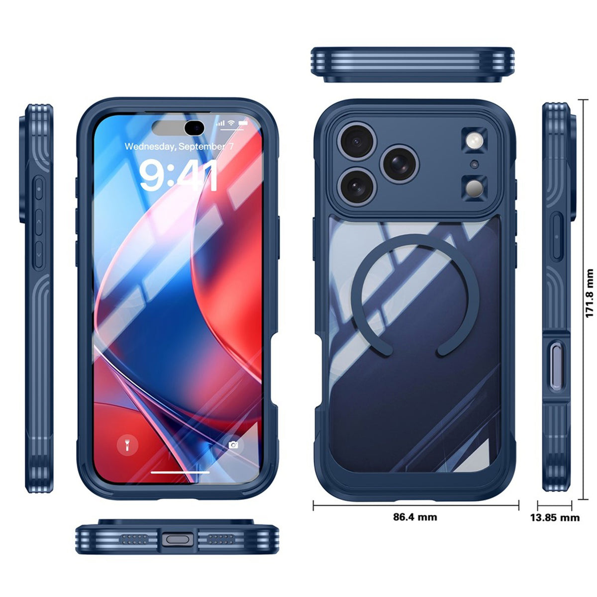 iPhone 18 Pro / 17 Pro Hybrid Plast Deksel m. Innebygd Skjermbeskyttelse - MagSafe Kompatibel - Gjennomsiktig / Blå