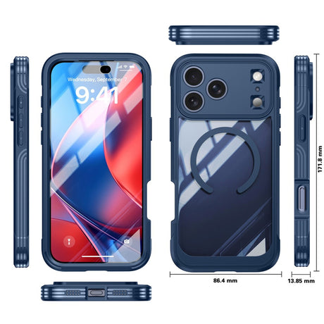 iPhone 18 Pro / 17 Pro Hybrid Plast Deksel m. Innebygd Skjermbeskyttelse - MagSafe Kompatibel - Gjennomsiktig / Blå