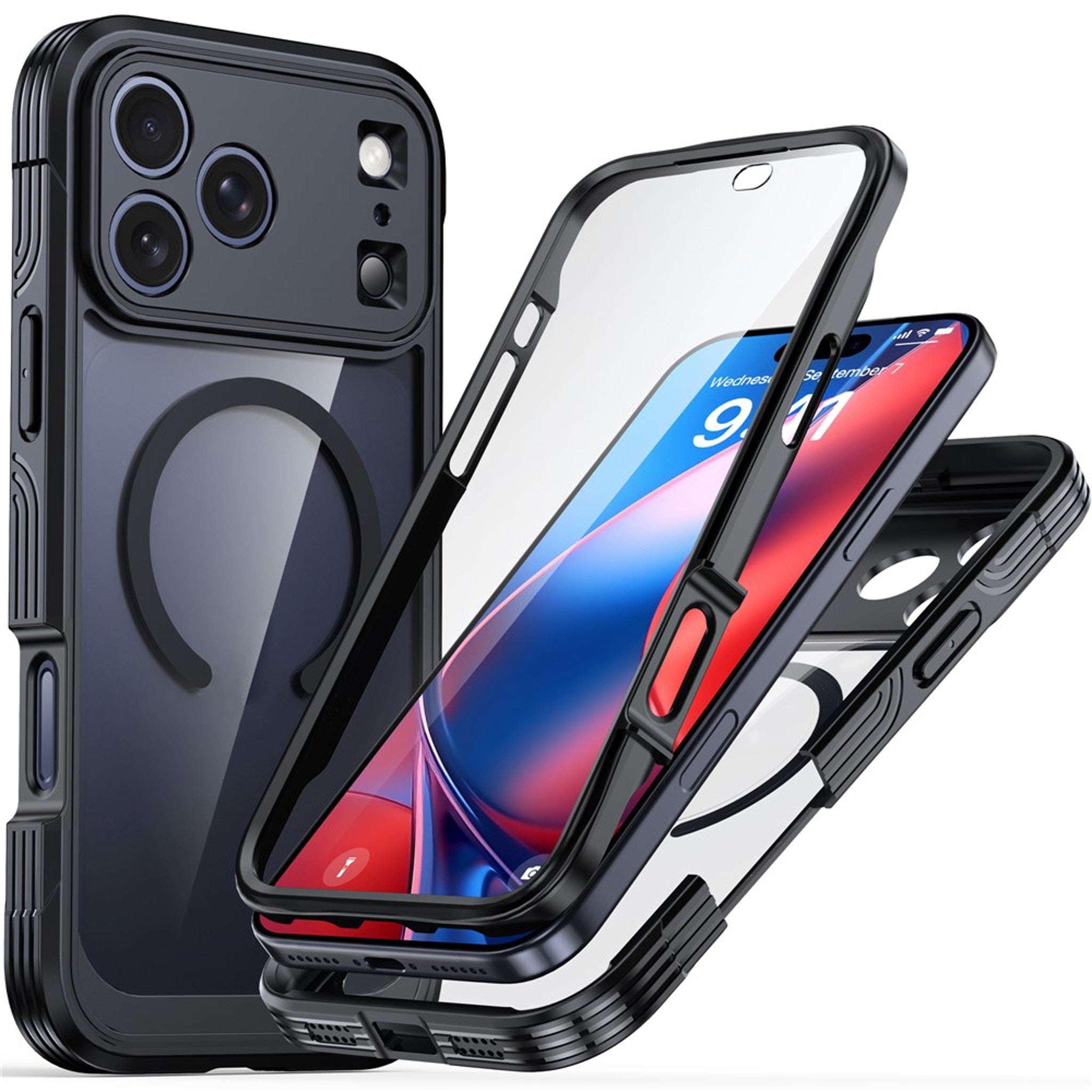 iPhone 18 Pro Max / 17 Pro Max Hybrid Plast Deksel m. Innebygd Skjermbeskyttelse - MagSafe Kompatibel - Gjennomsiktig / Svart