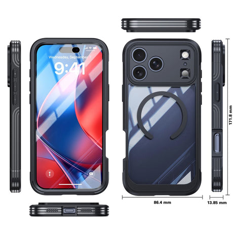 iPhone 18 Pro Max / 17 Pro Max Hybrid Plast Deksel m. Innebygd Skjermbeskyttelse - MagSafe Kompatibel - Gjennomsiktig / Svart