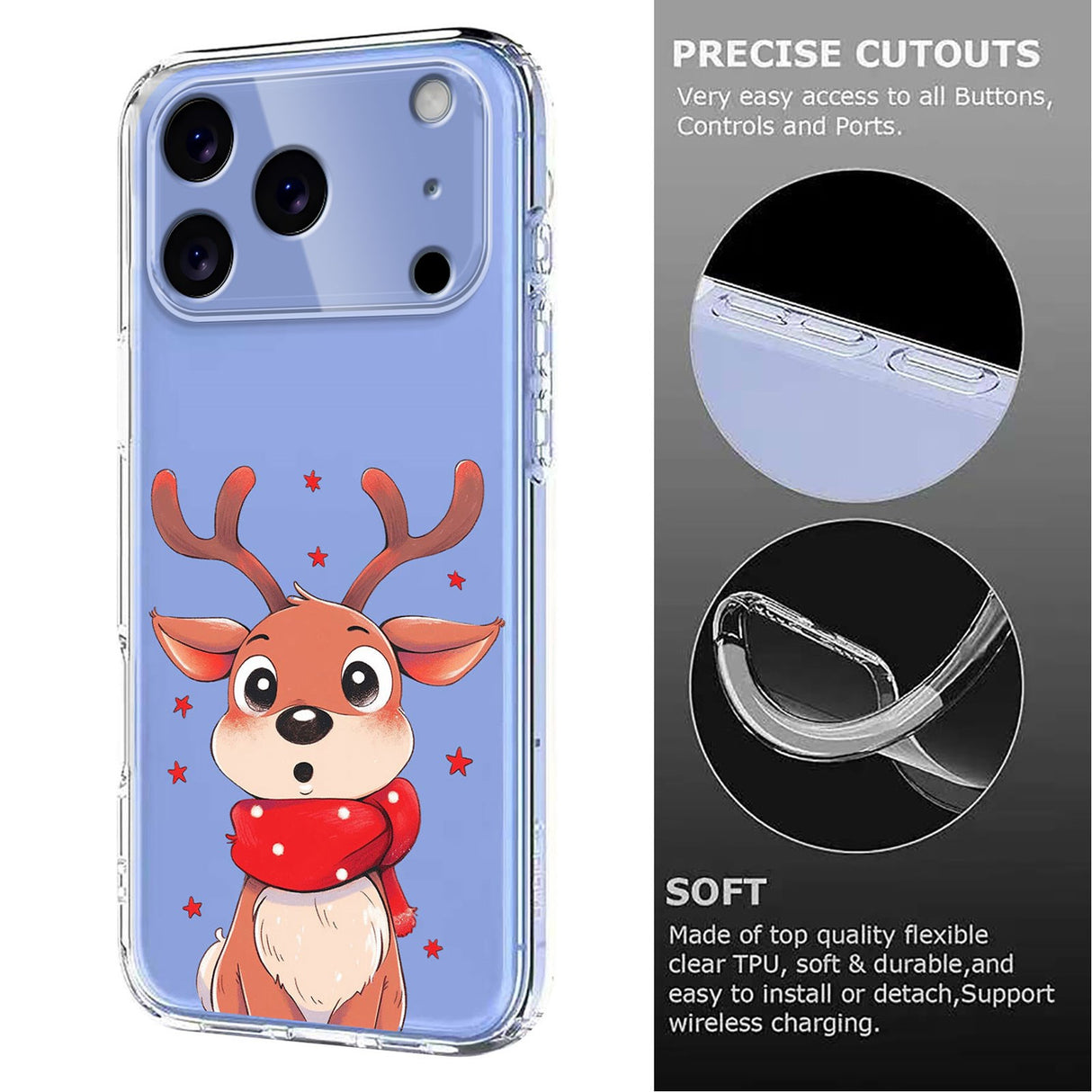 EIDERWOOD iPhone 17 Pro Max Fleksibelt Plast Juledeksel med Motiv - Gjennomsiktig / Reinsdyr