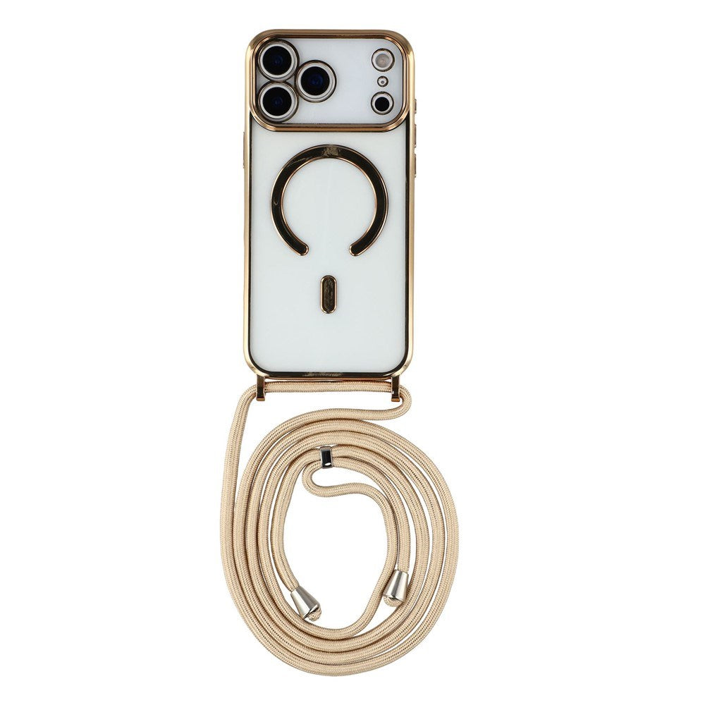EIDERWOOD iPhone 17 Pro Max Fleksibelt Plast Deksel med Justerbar Stropp - MagSafe Kompatibel - Gjennomsiktig / Gull