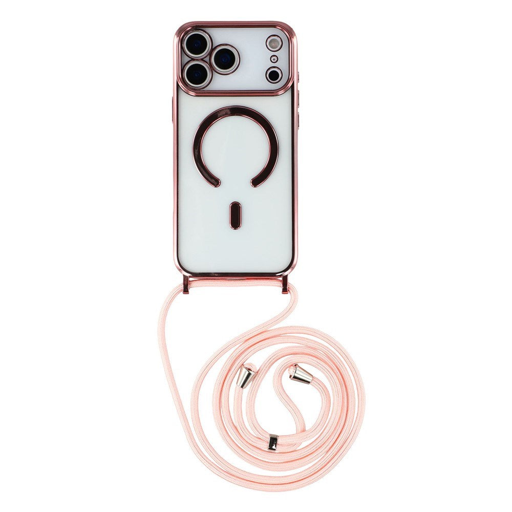EIDERWOOD iPhone 17 Pro Max Fleksibelt Plast Deksel med Justerbar Stropp - MagSafe Kompatibel - Gjennomsiktig / Rosa