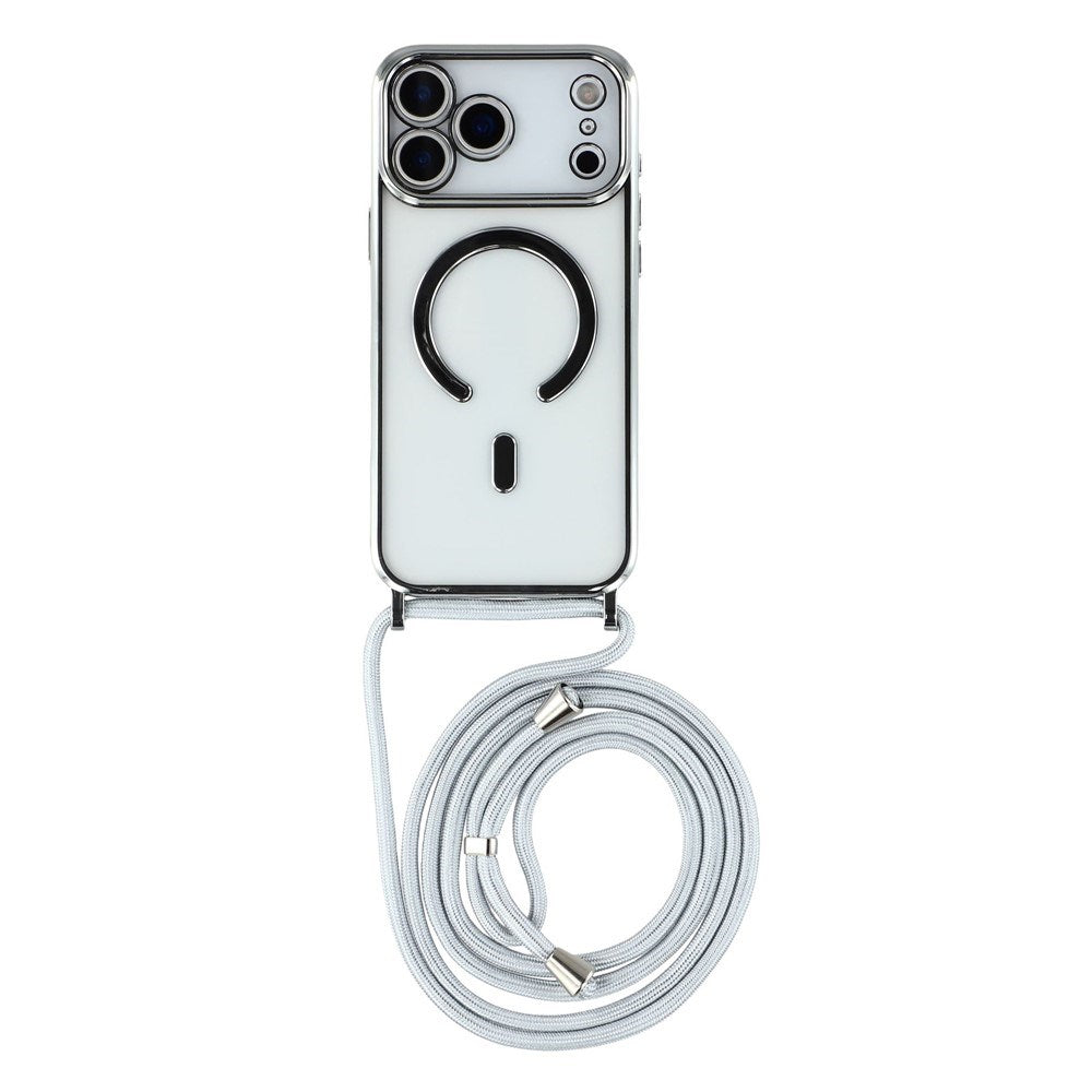 EIDERWOOD iPhone 17 Pro Max Fleksibelt Plast Deksel med Justerbar Stropp - MagSafe Kompatibel - Gjennomsiktig / Sølv