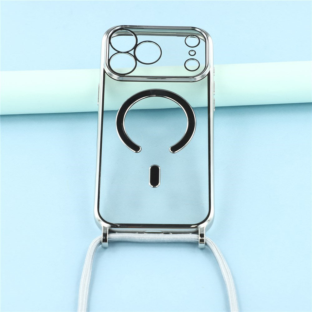 EIDERWOOD iPhone 17 Pro Max Fleksibelt Plast Deksel med Justerbar Stropp - MagSafe Kompatibel - Gjennomsiktig / Sølv