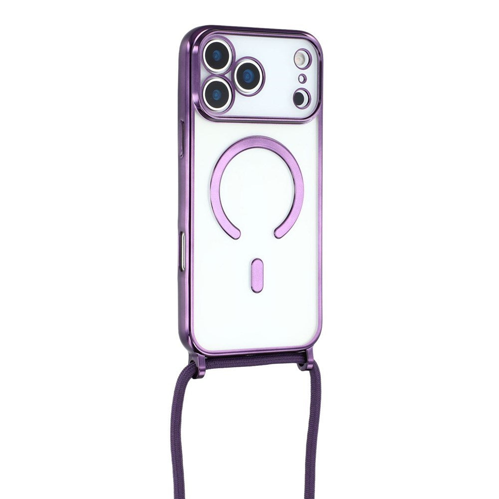 EIDERWOOD iPhone 17 Pro Max Fleksibelt Plast Deksel med Justerbar Stropp - MagSafe Kompatibel - Gjennomsiktig / Lilla