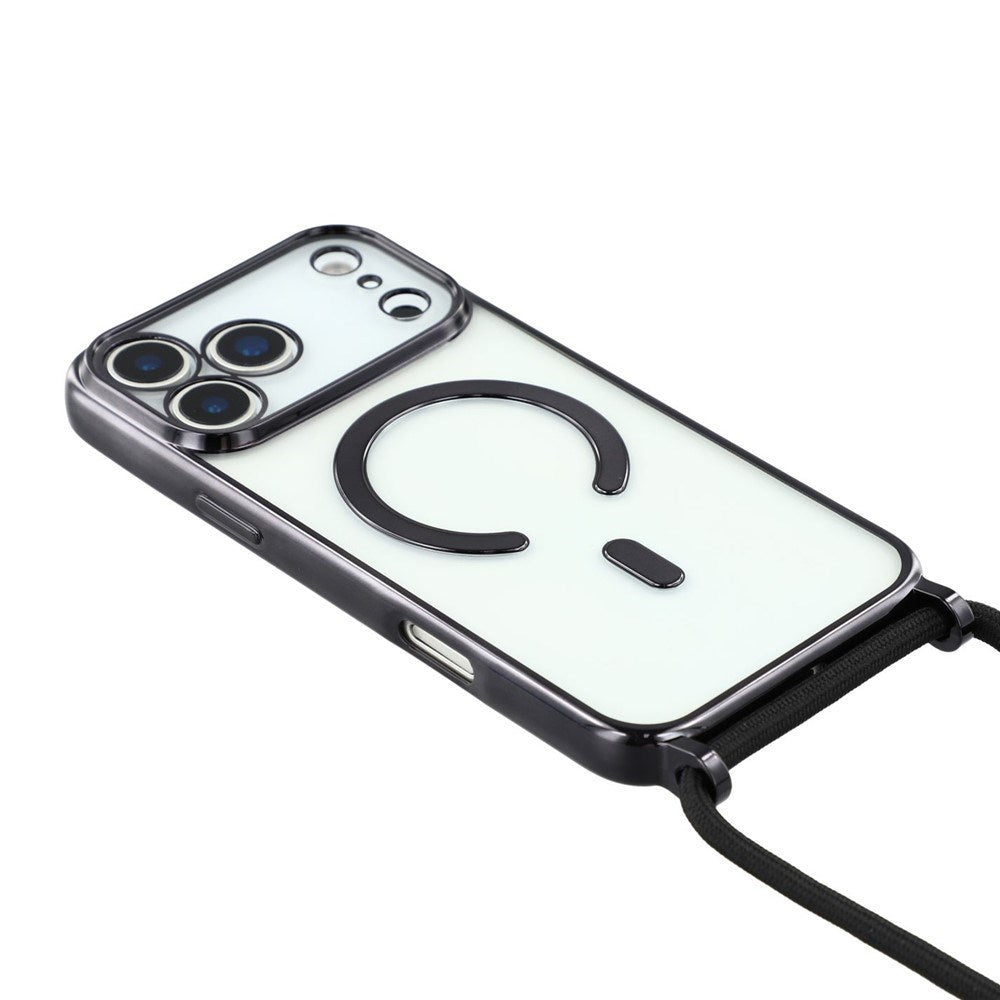 EIDERWOOD iPhone 17 Pro Max Fleksibelt Plast Deksel med Justerbar Stropp - MagSafe Kompatibel - Gjennomsiktig / Svart