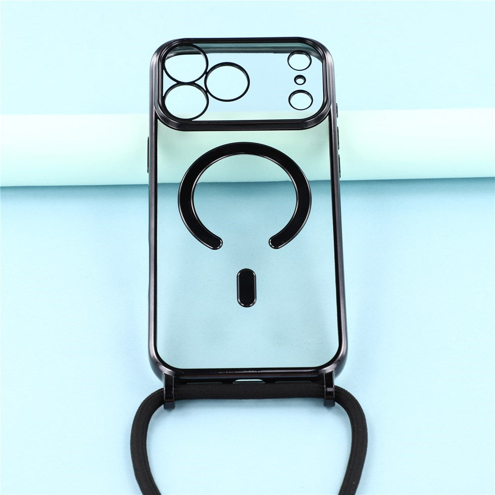 EIDERWOOD iPhone 17 Pro Max Fleksibelt Plast Deksel med Justerbar Stropp - MagSafe Kompatibel - Gjennomsiktig / Svart