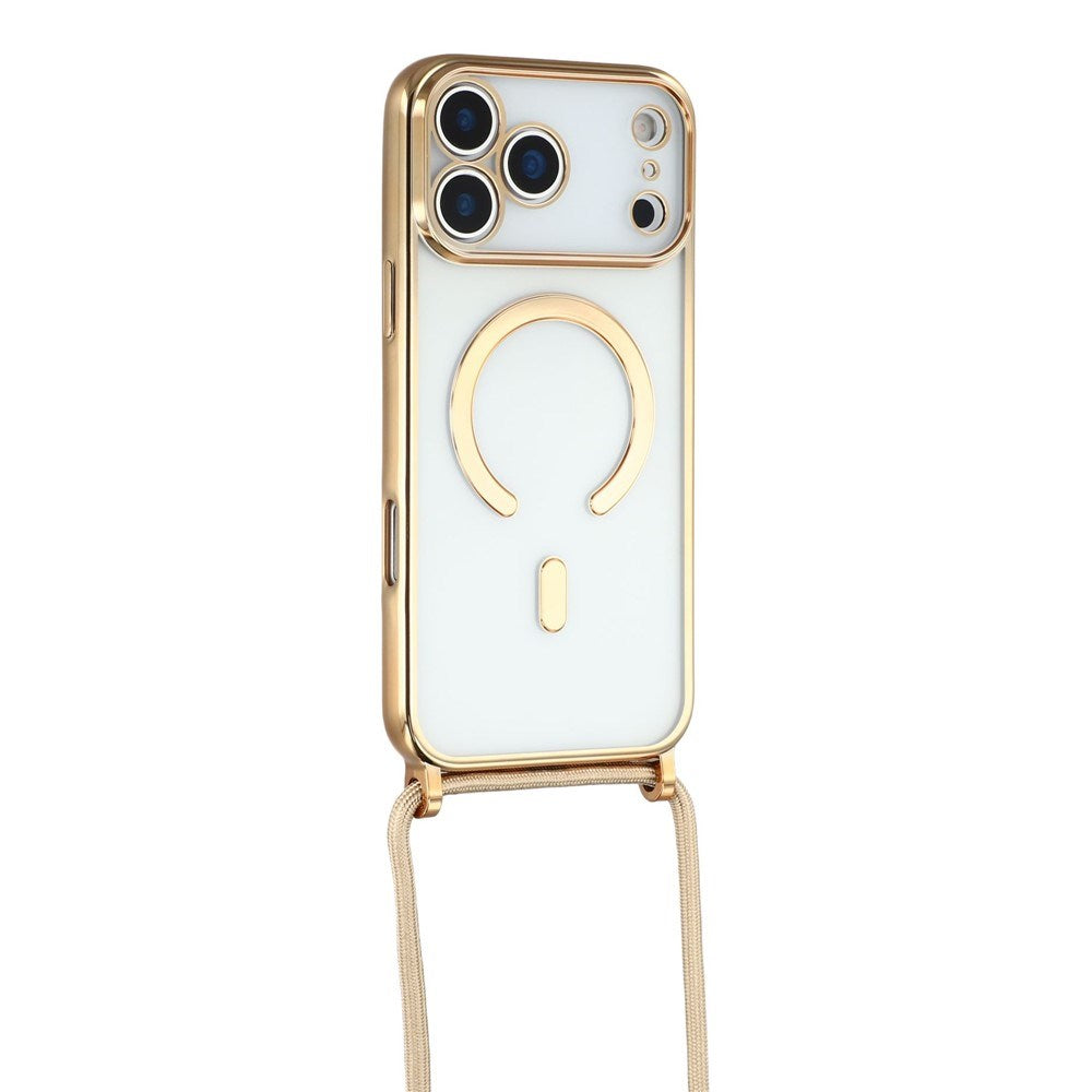 EIDERWOOD iPhone 17 Pro Fleksibelt Plast Deksel med Justerbar Stropp - MagSafe Kompatibel - Gjennomsiktig / Gull