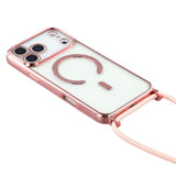 EIDERWOOD iPhone 17 Pro Fleksibelt Plast Deksel med Justerbar Stropp - MagSafe Kompatibel - Gjennomsiktig / Rosa