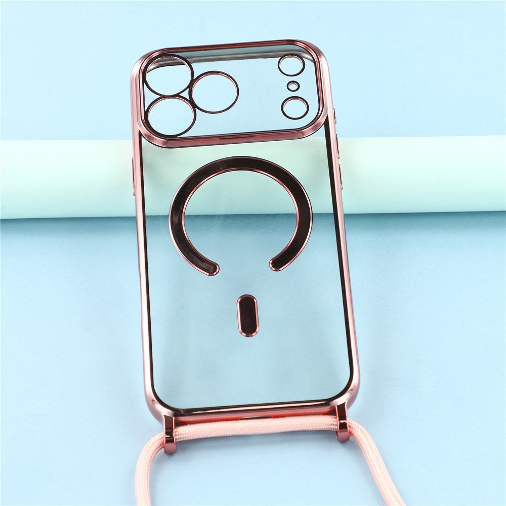 EIDERWOOD iPhone 17 Pro Fleksibelt Plast Deksel med Justerbar Stropp - MagSafe Kompatibel - Gjennomsiktig / Rosa