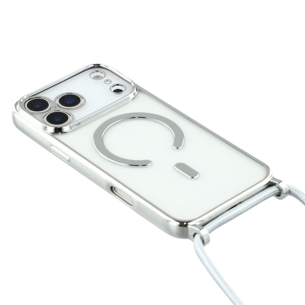 EIDERWOOD iPhone 17 Pro Fleksibelt Plast Deksel med Justerbar Stropp - MagSafe Kompatibel - Gjennomsiktig / Sølv