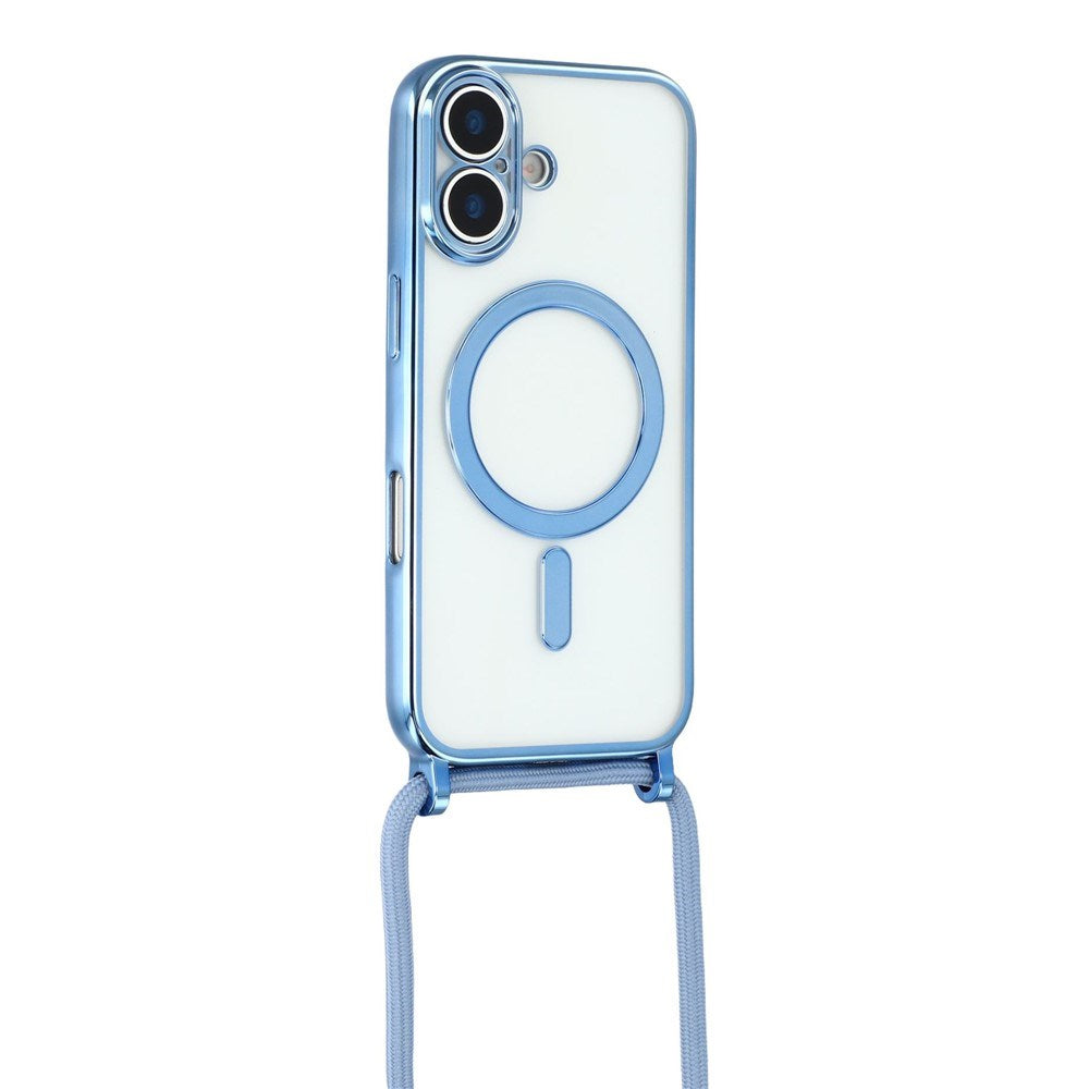 EIDERWOOD iPhone 17 Fleksibelt Plast Deksel med Justerbar Stropp - MagSafe Kompatibel - Gjennomsiktig / Blå