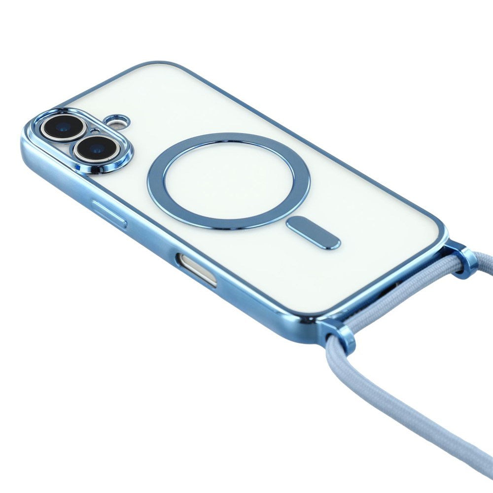 EIDERWOOD iPhone 17 Fleksibelt Plast Deksel med Justerbar Stropp - MagSafe Kompatibel - Gjennomsiktig / Blå
