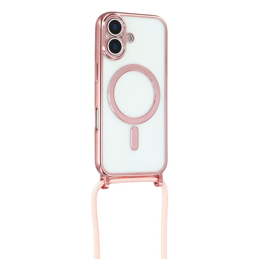 EIDERWOOD iPhone 17 Fleksibelt Plast Deksel med Justerbar Stropp - MagSafe Kompatibel - Gjennomsiktig / Rosa