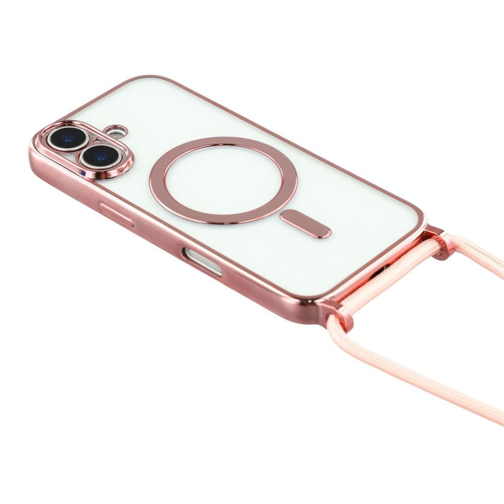 EIDERWOOD iPhone 17 Fleksibelt Plast Deksel med Justerbar Stropp - MagSafe Kompatibel - Gjennomsiktig / Rosa