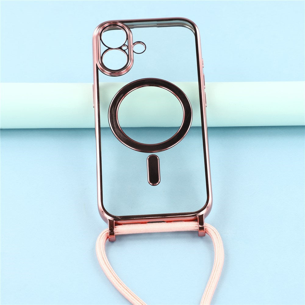 EIDERWOOD iPhone 17 Fleksibelt Plast Deksel med Justerbar Stropp - MagSafe Kompatibel - Gjennomsiktig / Rosa