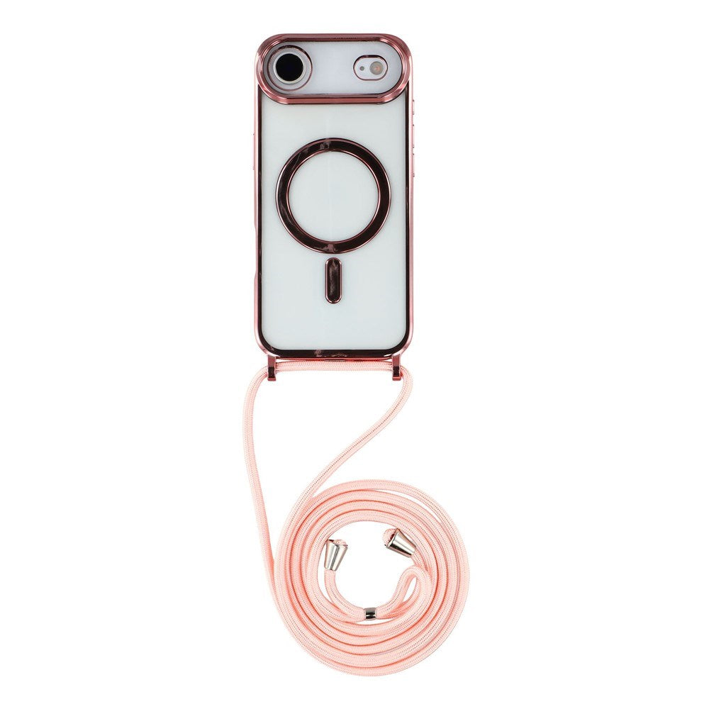 EIDERWOOD iPhone Air Fleksibelt Plast Deksel med Justerbar Stropp - MagSafe Kompatibel - Gjennomsiktig / Rosa