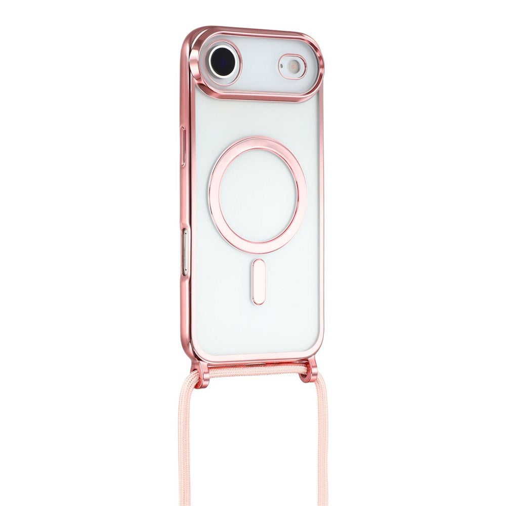 EIDERWOOD iPhone Air Fleksibelt Plast Deksel med Justerbar Stropp - MagSafe Kompatibel - Gjennomsiktig / Rosa