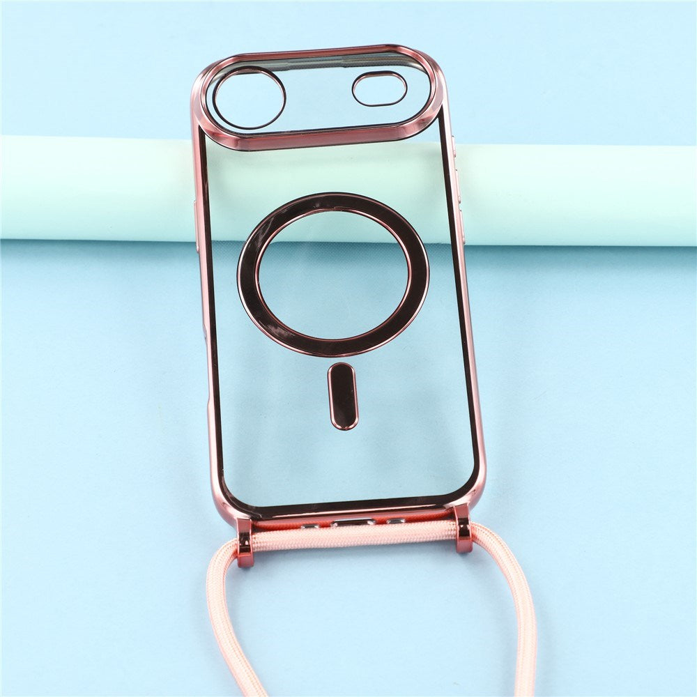 EIDERWOOD iPhone Air Fleksibelt Plast Deksel med Justerbar Stropp - MagSafe Kompatibel - Gjennomsiktig / Rosa