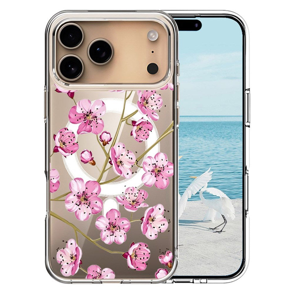 EIDERWOOD iPhone 17 Pro Max Hybrid Plast Deksel – MagSafe-kompatibelt – Rosa Blomster