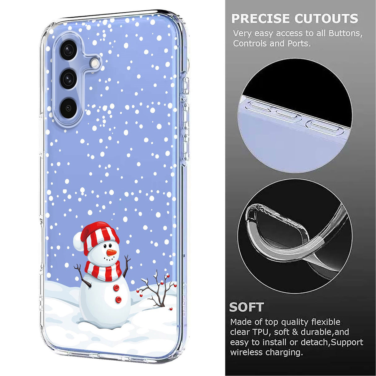 EIDERWOOD Samsung Galaxy A56 (5G) Fleksibelt Plast Juledeksel med Motiv - Gjennomsiktig / Snømann
