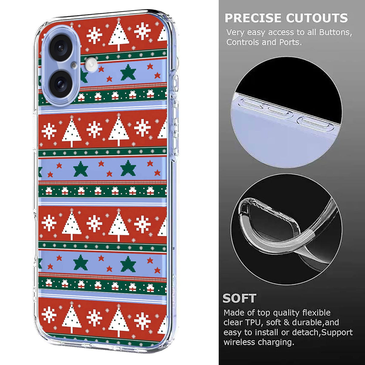 EIDERWOOD iPhone 16 Fleksibelt Plast Juledeksel med Motiv - Gjennomsiktig / Mønster