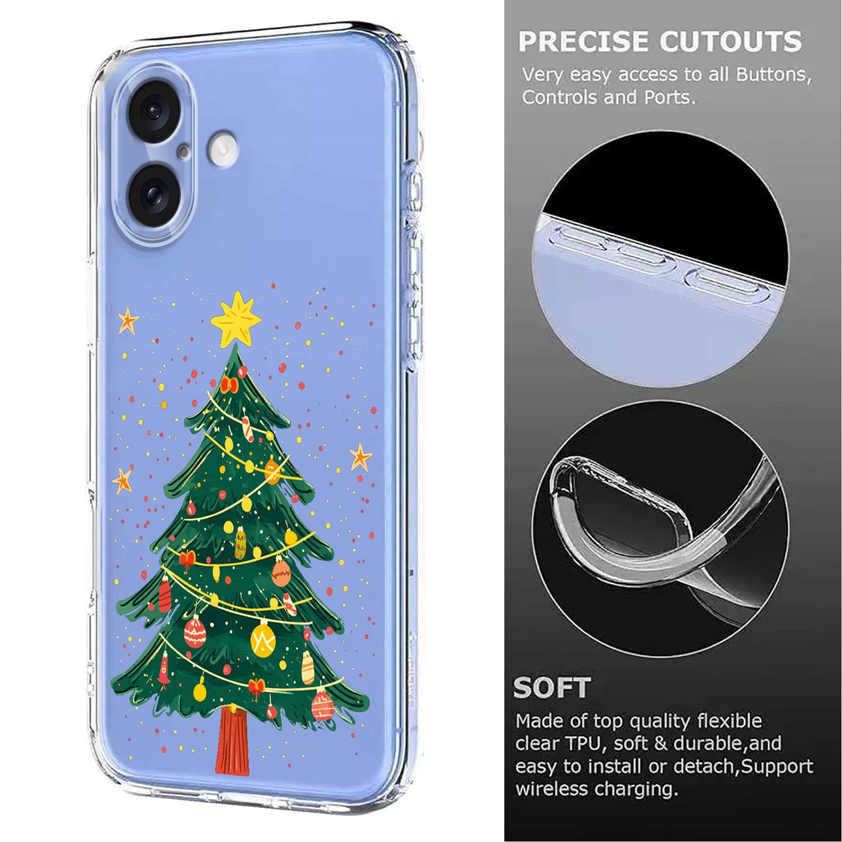 EIDERWOOD iPhone 16 Fleksibelt Plast Juledeksel med Motiv - Gjennomsiktig / Juletre