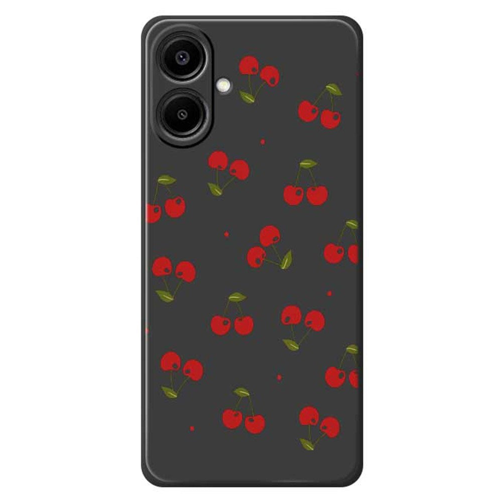 Samsung Galaxy A07 EIDERWOOD Fleksibelt Plast Deksel med Kirsebærtrykk - Svart