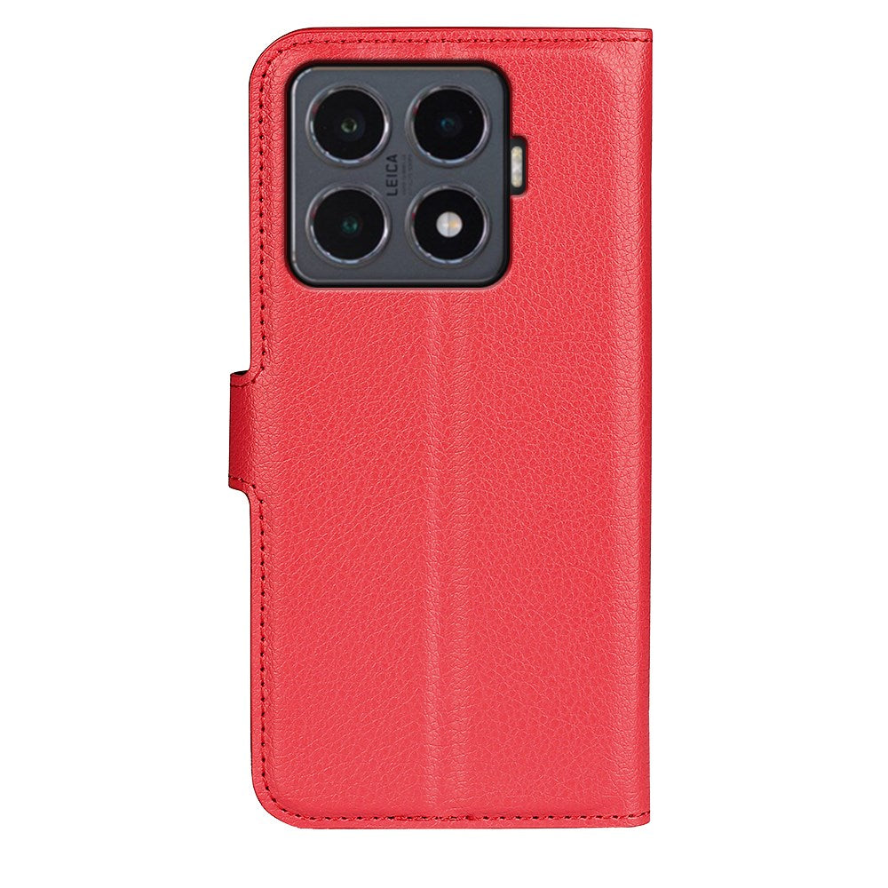 Xiaomi 15T Pro EIDERWOOD Kunstskinn Flip Deksel med Kortholder & Ståfunksjon - Rød
