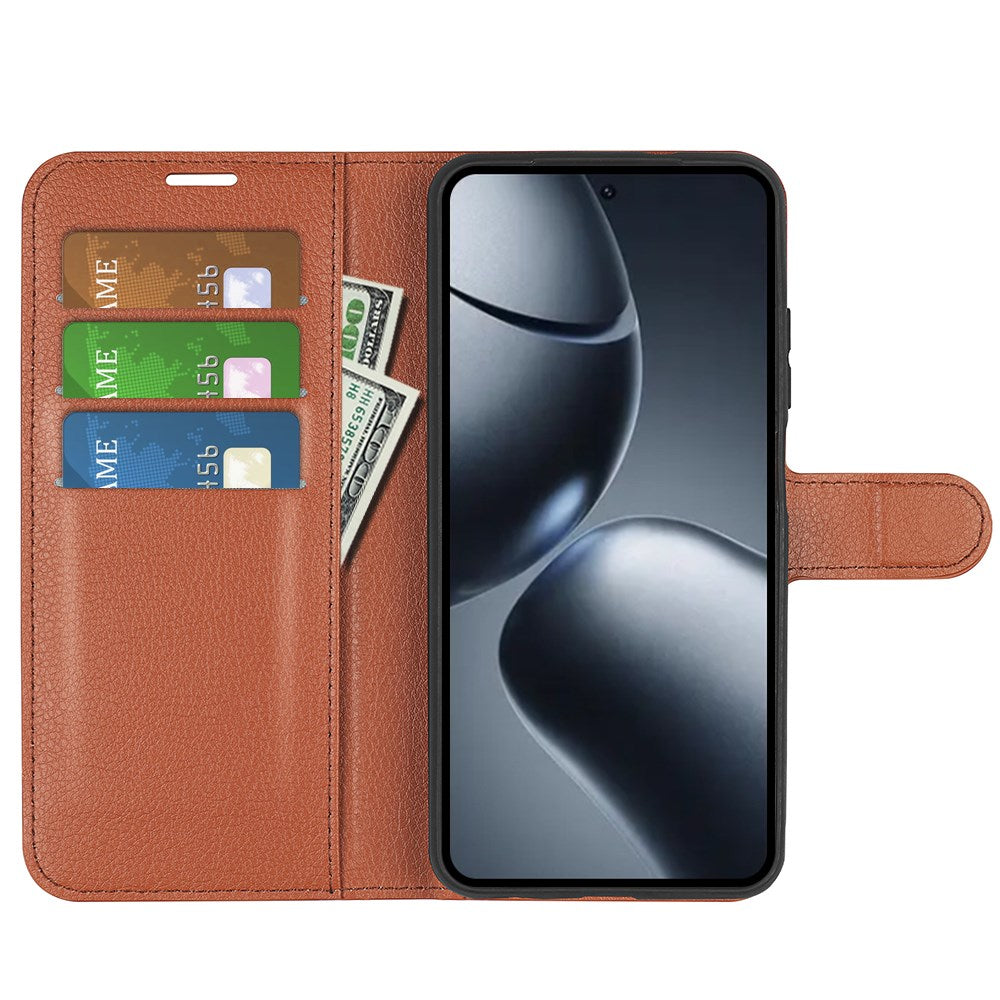 Xiaomi 15T Pro EIDERWOOD Kunstskinn Flip Deksel med Kortholder & Ståfunksjon - Brun