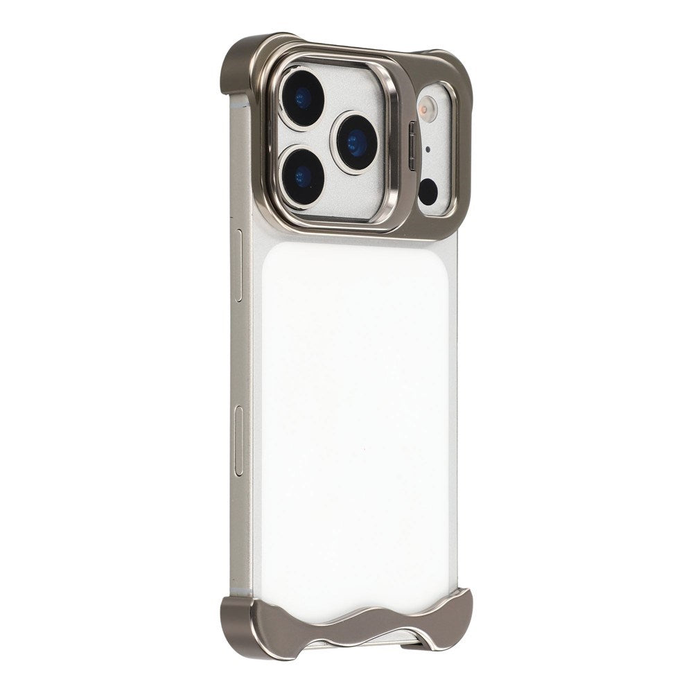 iPhone 17 Pro Todelt Metall Bumper Deksel m. Støttefunksjon & Linsebeskytter - Titanium