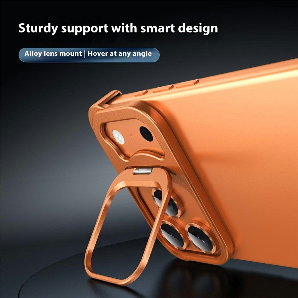 iPhone 17 Pro Todelt Metall Bumper Deksel m. Støttefunksjon & Linsebeskytter - Svart