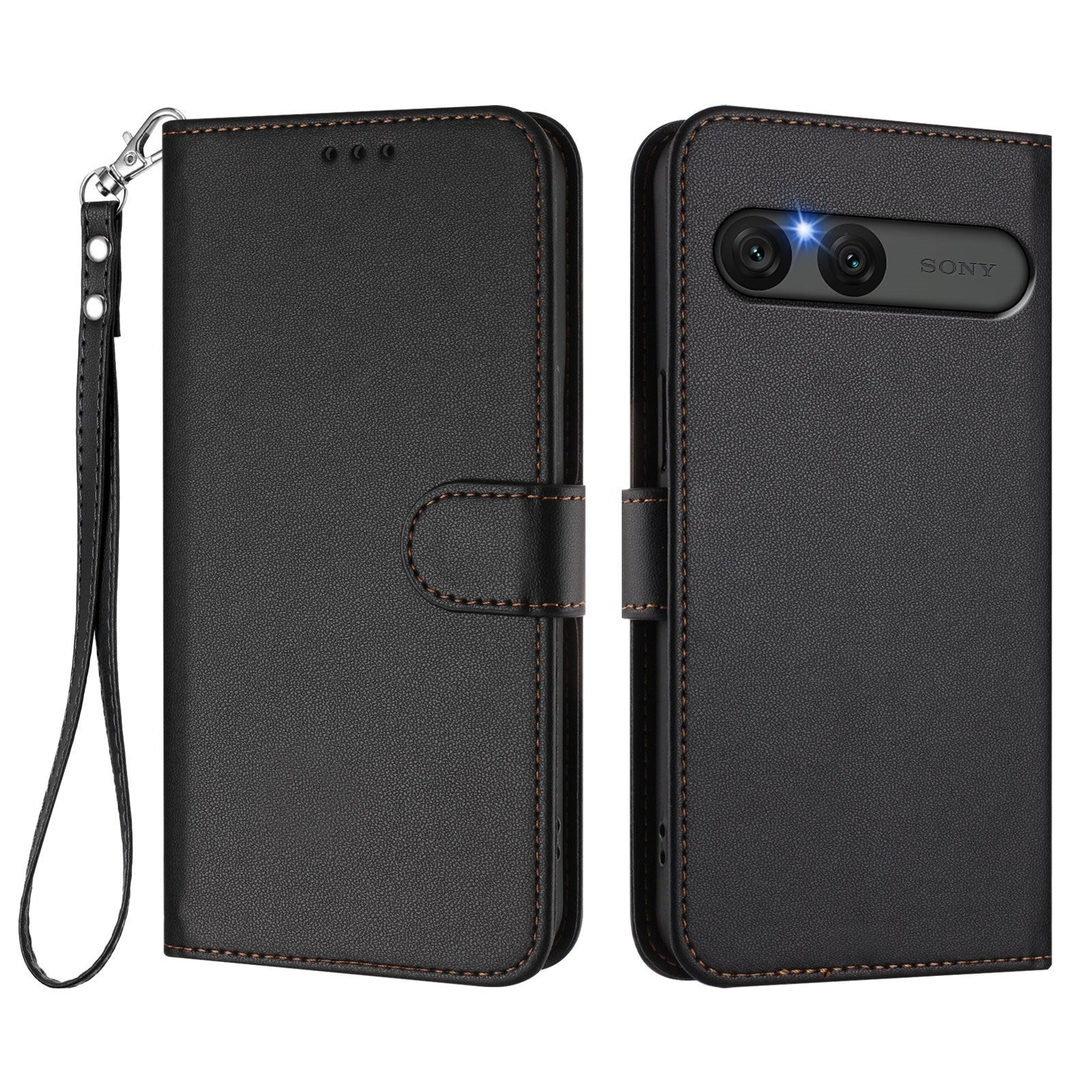 EIDERWOOD Sony Xperia 10 VII Kunstskinn Flip Deksel m. Kortholder & Stropp - Svart