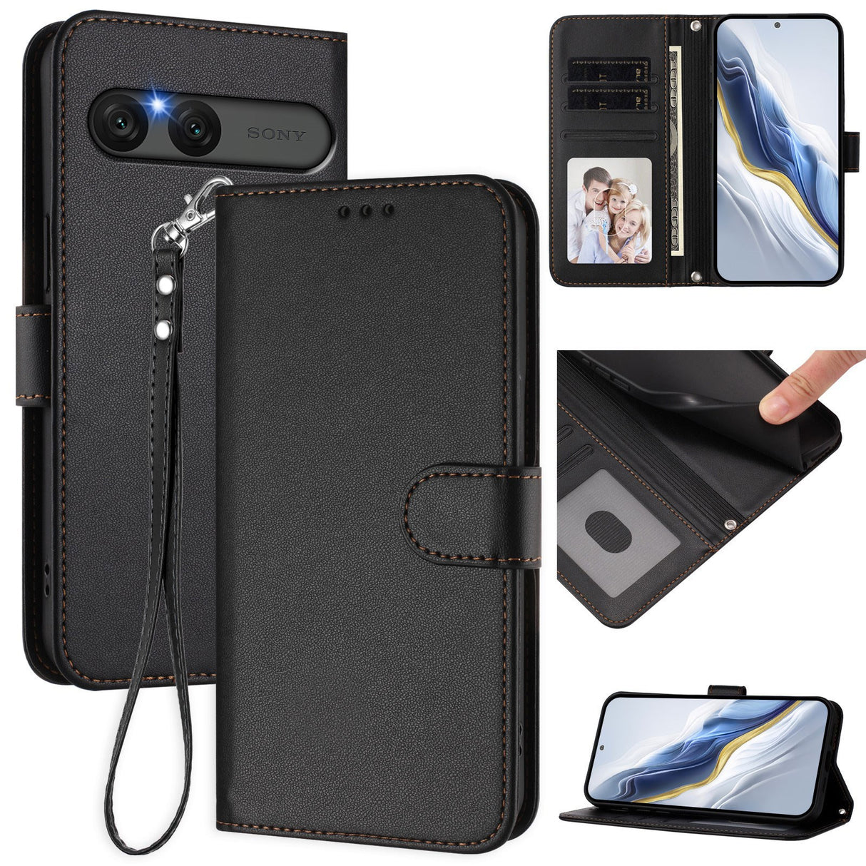 EIDERWOOD Sony Xperia 10 VII Kunstskinn Flip Deksel m. Kortholder & Stropp - Svart
