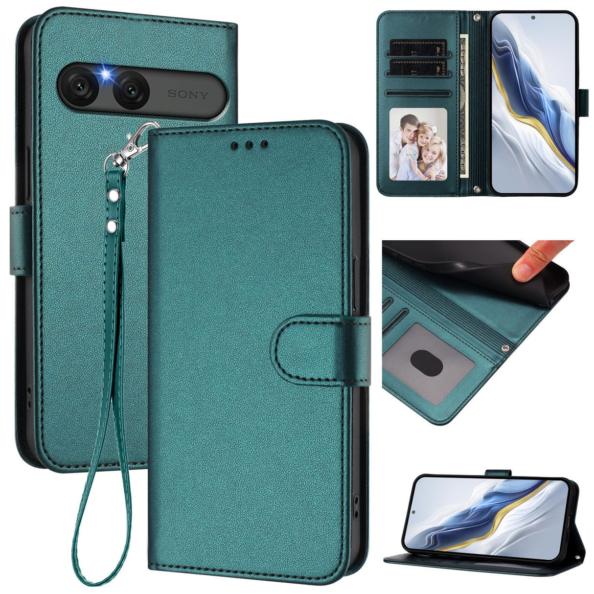 EIDERWOOD Sony Xperia 10 VII Kunstskinn Flip Deksel m. Kortholder & Stropp - Grønn