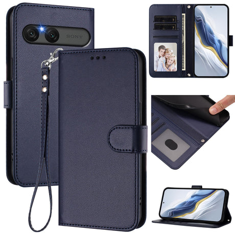EIDERWOOD Sony Xperia 10 VII Kunstskinn Flip Deksel m. Kortholder & Stropp - Mørkblå