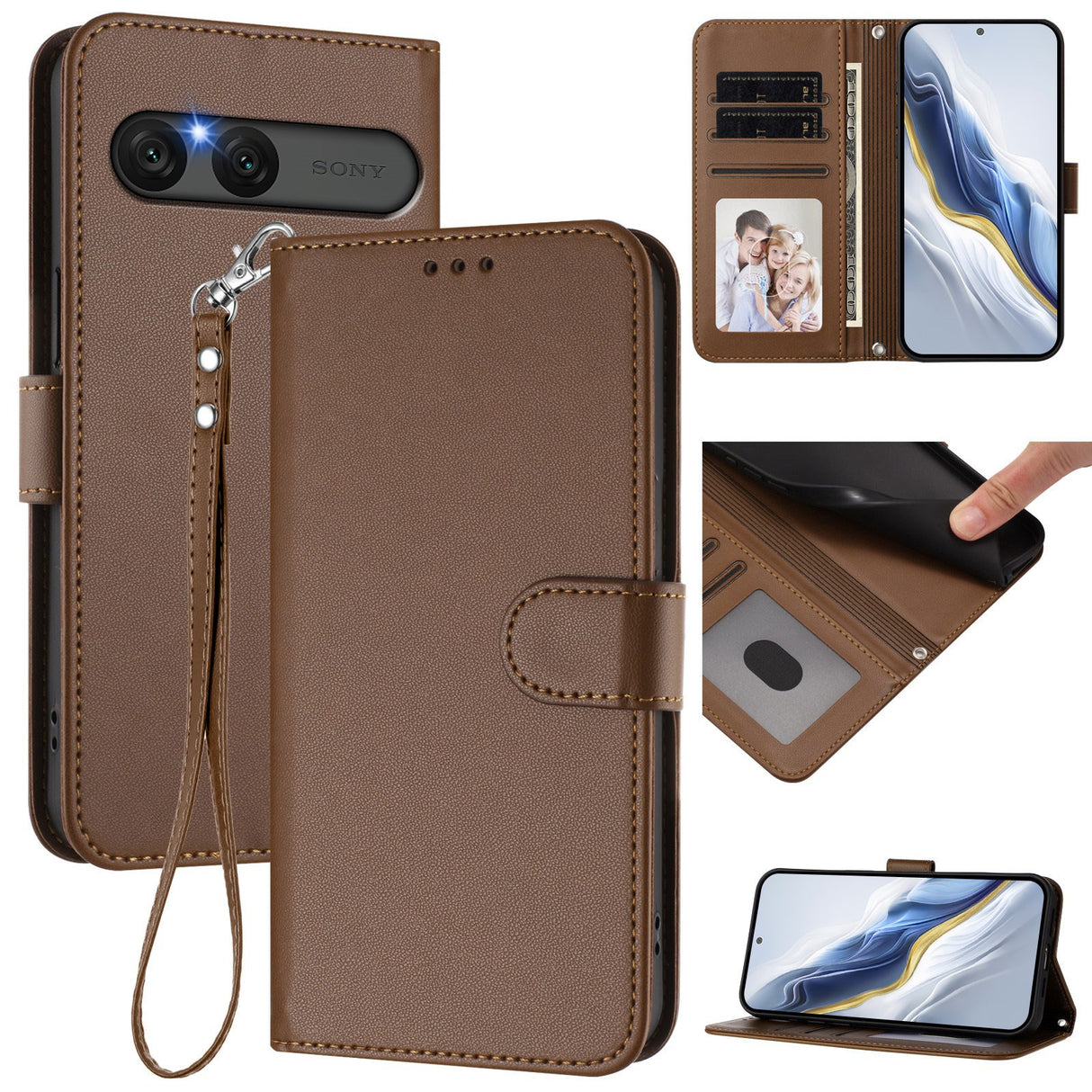EIDERWOOD Sony Xperia 10 VII Kunstskinn Flip Deksel m. Kortholder & Stropp - Brun