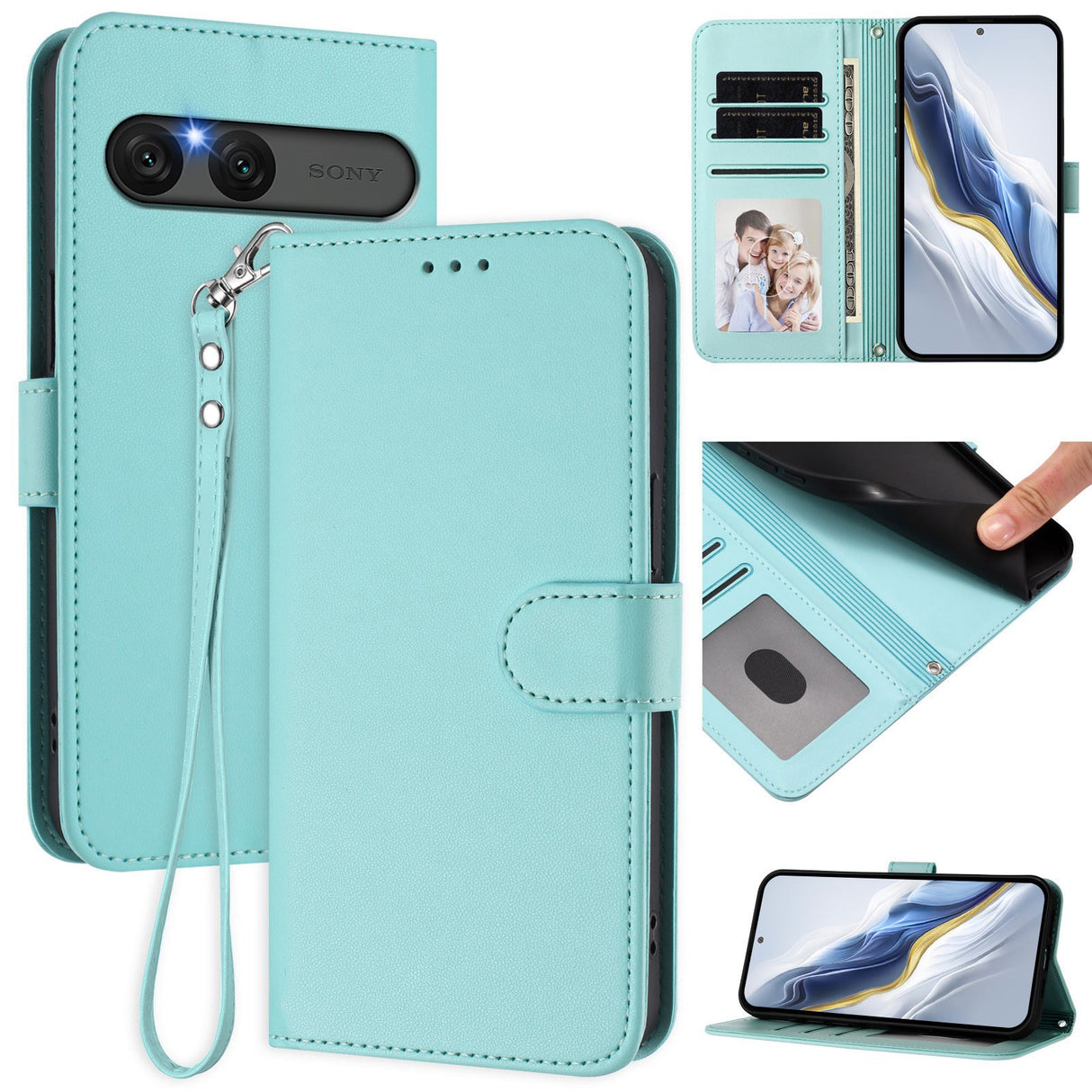 EIDERWOOD Sony Xperia 10 VII Kunstskinn Flip Deksel m. Kortholder & Stropp - Lysblå