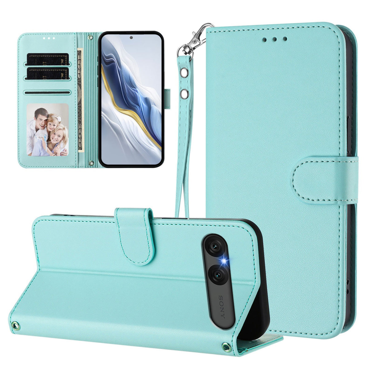 EIDERWOOD Sony Xperia 10 VII Kunstskinn Flip Deksel m. Kortholder & Stropp - Lysblå