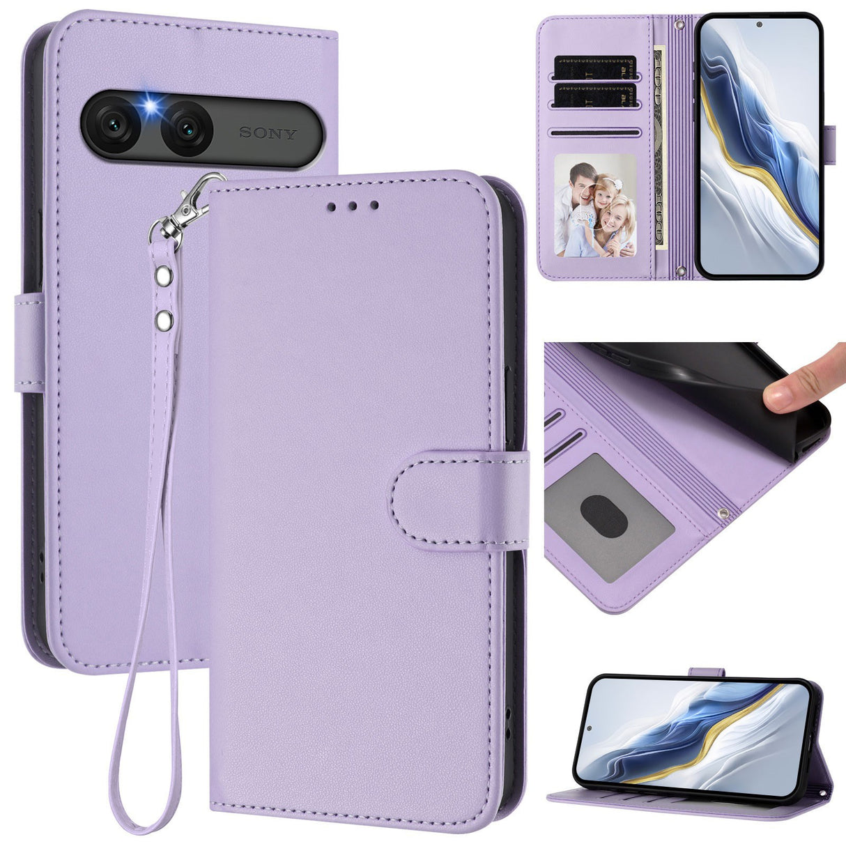 EIDERWOOD Sony Xperia 10 VII Kunstskinn Flip Deksel m. Kortholder & Stropp - Lyslilla