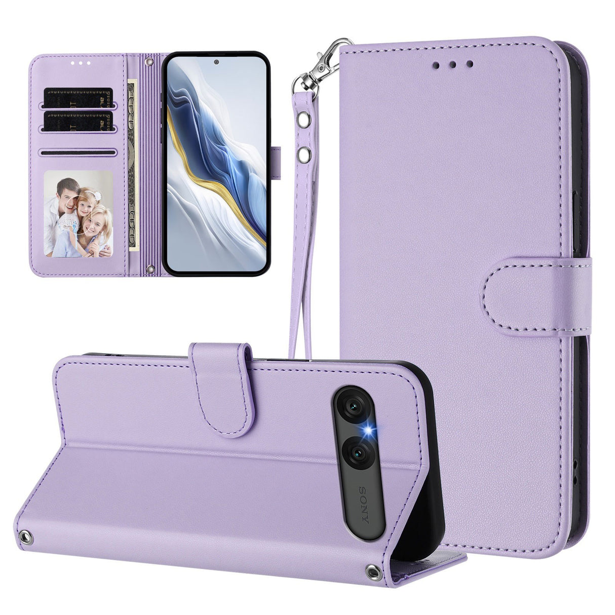 EIDERWOOD Sony Xperia 10 VII Kunstskinn Flip Deksel m. Kortholder & Stropp - Lyslilla