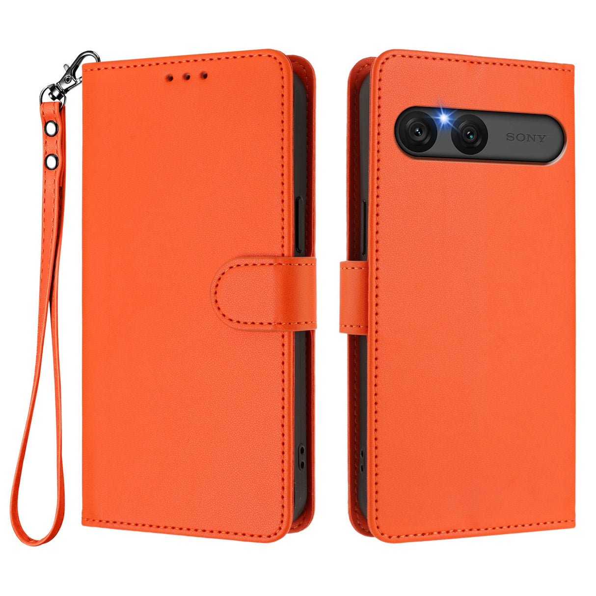 EIDERWOOD Sony Xperia 10 VII Kunstskinn Flip Deksel m. Kortholder & Stropp - Oransje