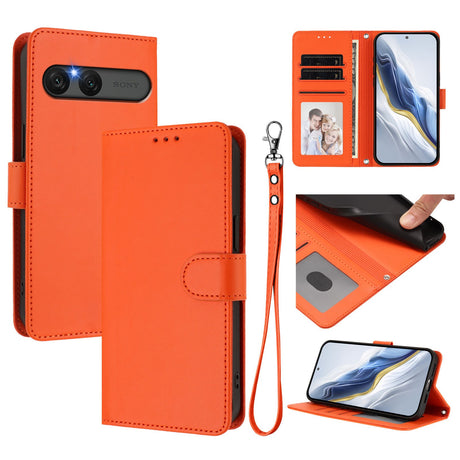 EIDERWOOD Sony Xperia 10 VII Kunstskinn Flip Deksel m. Kortholder & Stropp - Oransje